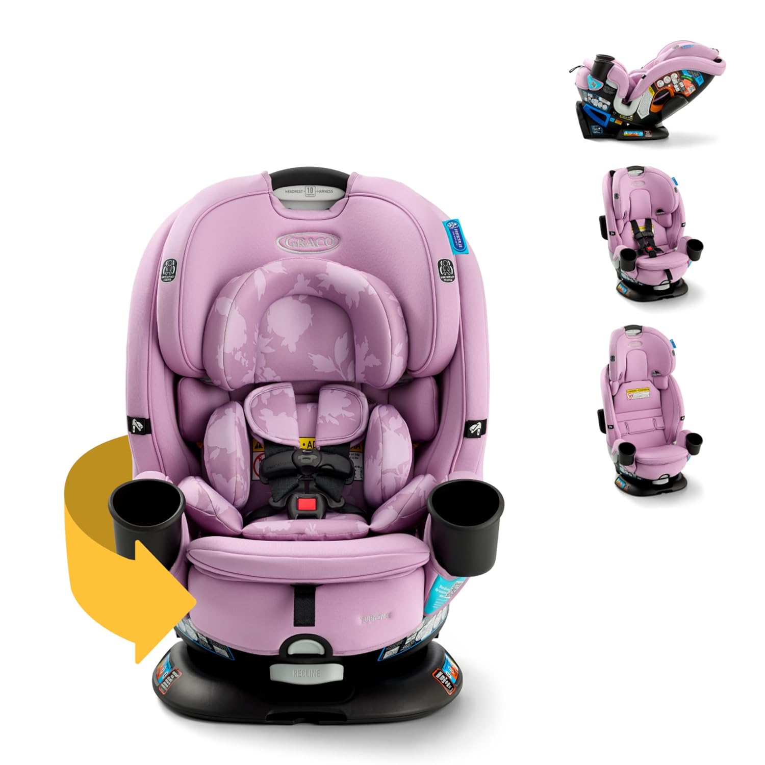 Graco® Turn2Me 3-in-1 Rotating Convertible Car Seat, Lilac Mod, Rear-Facing Rotation Only, Forward-Facing Mode, Highback Booster Up to 100 lbs