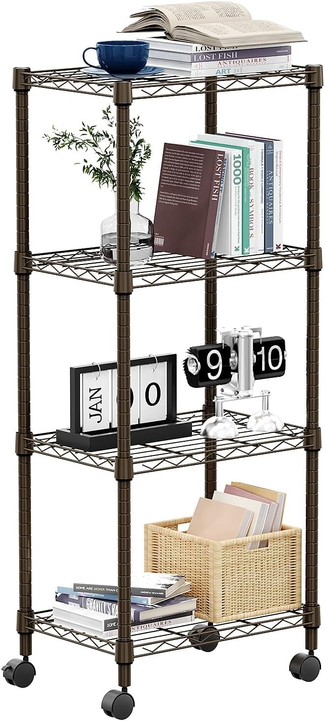 M MZG 5-Shelf Storage Shelves, Wire Shelving Heavy Duty Metal Storage Shelving Unit Adjustable Garage Shelving Rack Pantry Kitchen (Chrome, 4 Tier