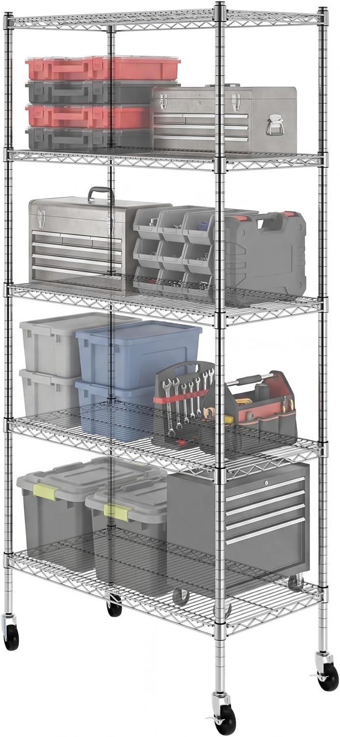 SafeRacks NSF 4-Tier Heavy Duty Steel Wire Rack with Wheels (24"x60"x72")