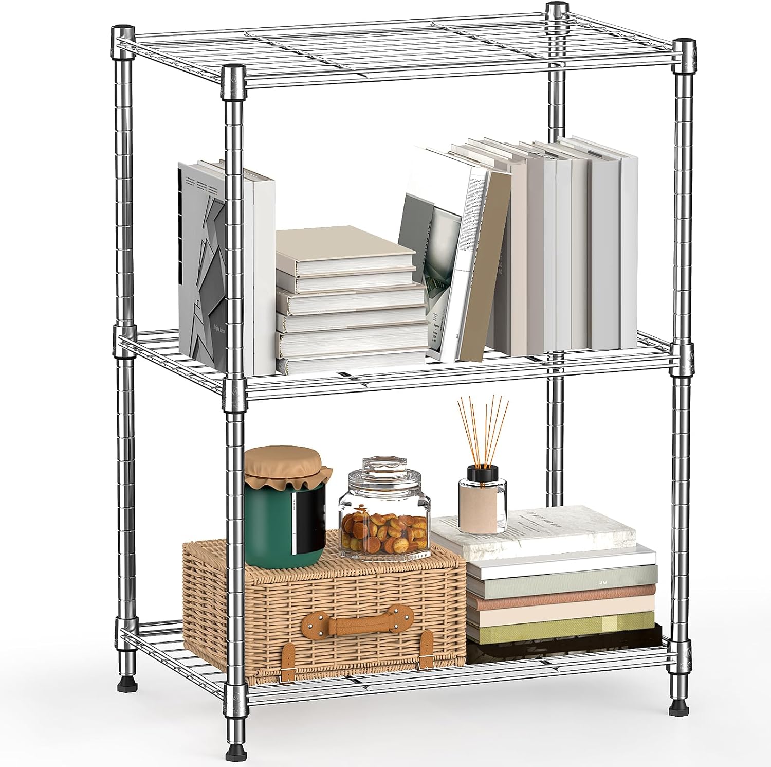 M MZG 750 lbs 3 Tier Shelf Metal Storage Shelves Wire Rack Closet Organizers with PP Board for Garage Kitchen Bathroom Laundry Chrome 11.8" D x 21.7"