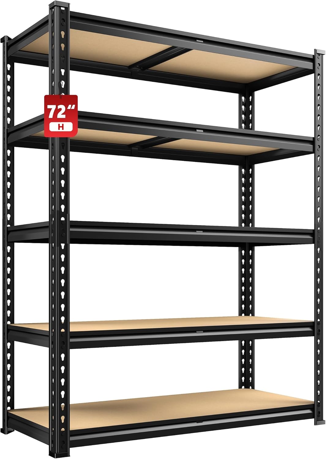REIBII 5 Tier Garage Shelving for Pantry, Adjustable Storage Shelves, 35.5" W x 11.9" D x 72" H, Holds 2400 Lbs, 5 Reinforcing Ribs