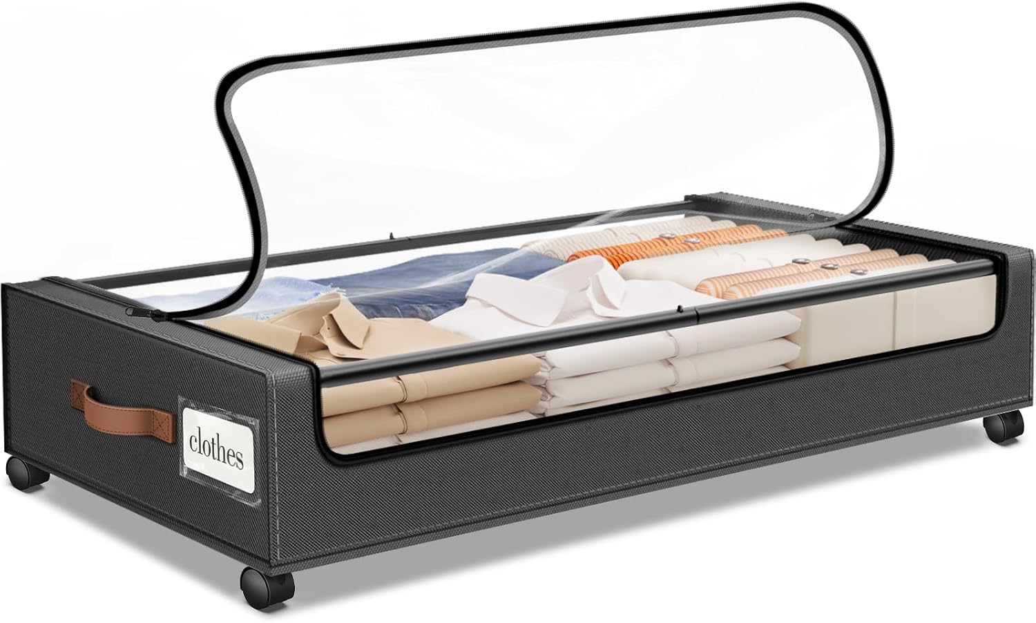 SpaceHacks Under Bed Storage with Wheels 2Pack Storage Containers with Clear Window&Label Under Bed Drawers Rolling Under Bed Storage for Clothes