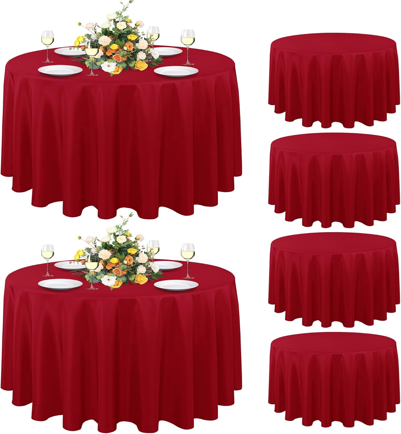 sancua 6 Pack Round Tablecloth 120 Inch White, Stain and Wrinkle Resistant Table Cloth - Washable Polyester Table Cover for Dining Tables