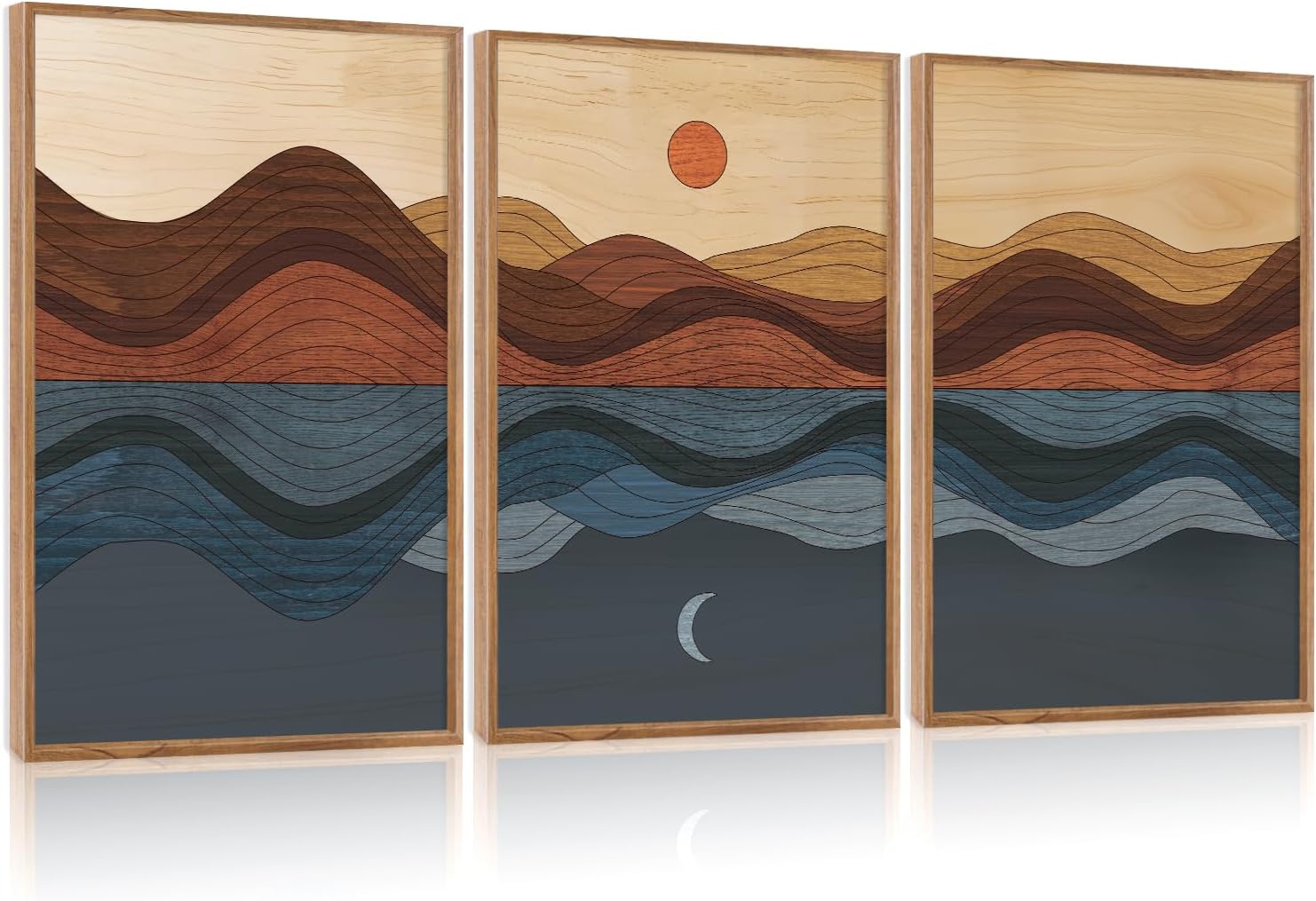 Beach Sunrise Framed Canvas Wall Art Set, Ocean Waves Wall Decor, Coastal Artwork Spiritual Painting