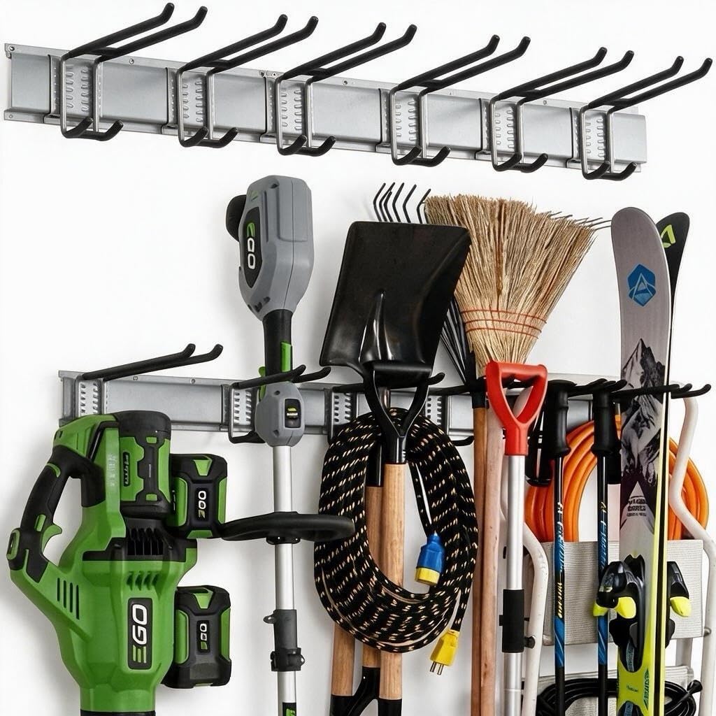 Aking Ace Garage Tool Organizer Wall Mount, 48-Inch Heavy Duty Garden Tool Rack for Shed, Holds 350lbs, Adjustable Storage Hanger for Shovel, Rake