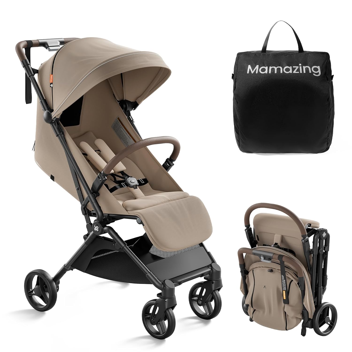 MAMAZING Ultra Air Lightweight Baby Travel Stroller with Carbon Fiber Frame, Compact and Airplane-Friendly, One-Handed Fold, 11.6 lbs, for Toddlers
