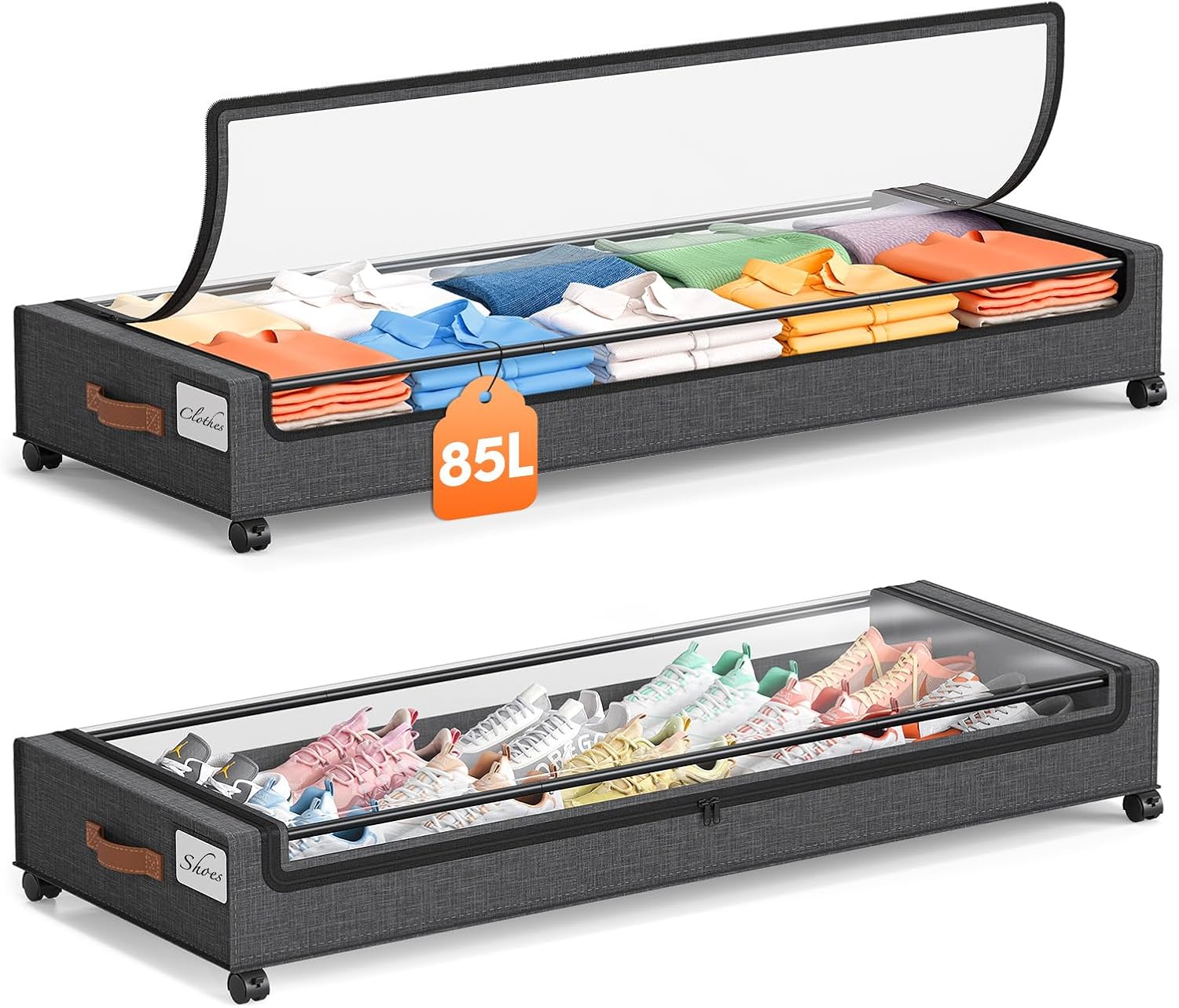Yecaye Under Bed Storage with Wheels 2 Pack, 70L Larger Capacity Under Bed Storage Containers, Underbed Shoe Storage Organizer