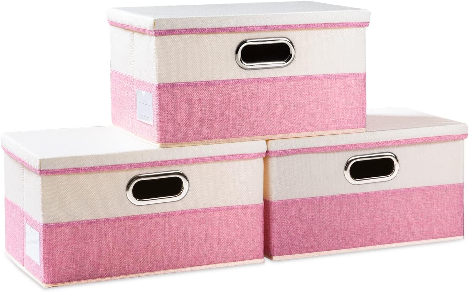 PRANDOM Large Collapsible Storage Bins with Lids 3-Pack Linen/Cotton Blend Foldable Storage Boxes Organizer Containers Baskets Cube with Cover for