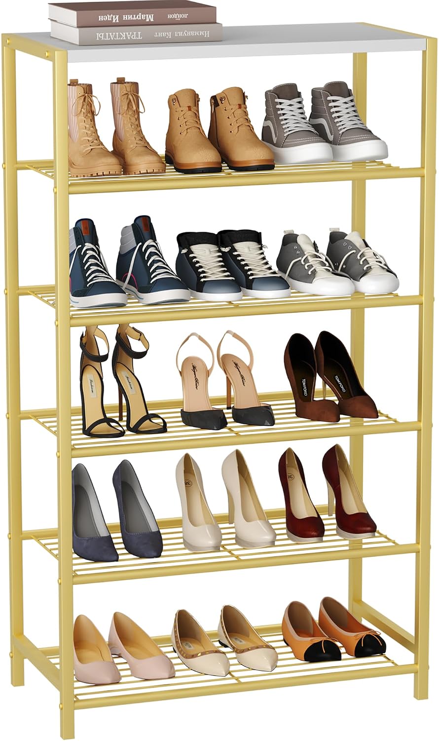 HOMEFORT Shoe Rack 6-Tier, Shoe Storage Shelf, Industrial Shoe Tower, Narrow Shoe Organizer for Closet Entryway