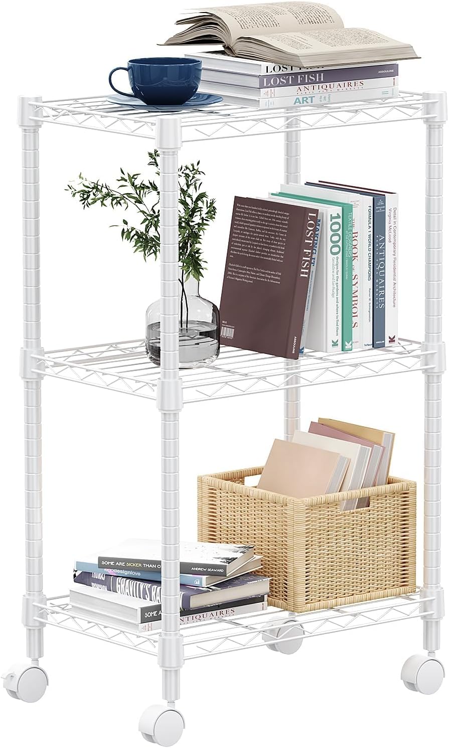 M MZG 1250 lbs 5 Tier Shelf Metal Storage Shelves Wire Rack Closet Organizers with Wheel for Garage Kitchen Bathroom Laundry Chrome 13.7" D x 23.6" W