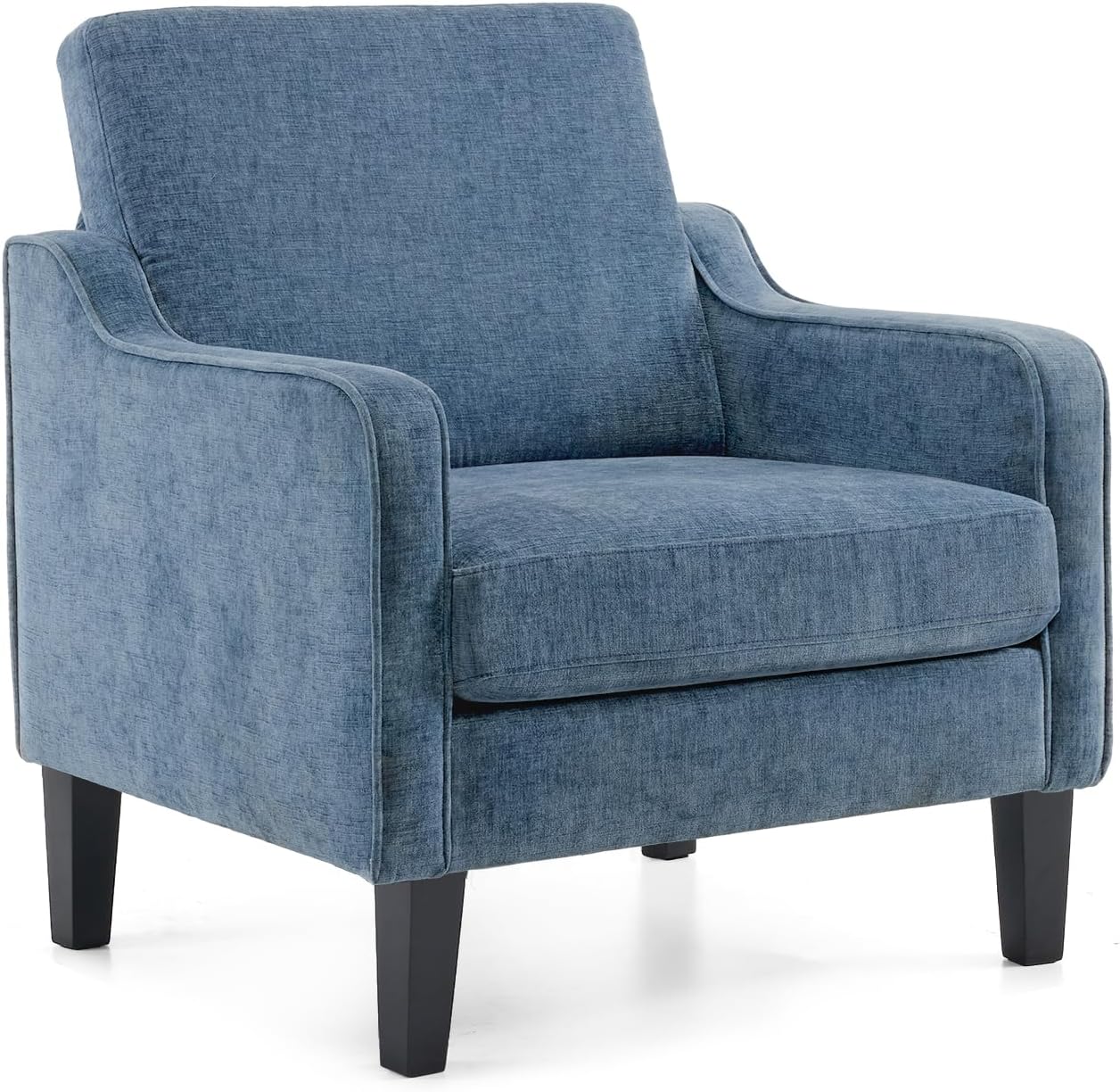 VINGLI Mid Century Modern Accent Chair, Light Grey Fabric Accent Chairs for Living Room Upholstered Armchair with Scooped Arms for Bedroom, Apartment