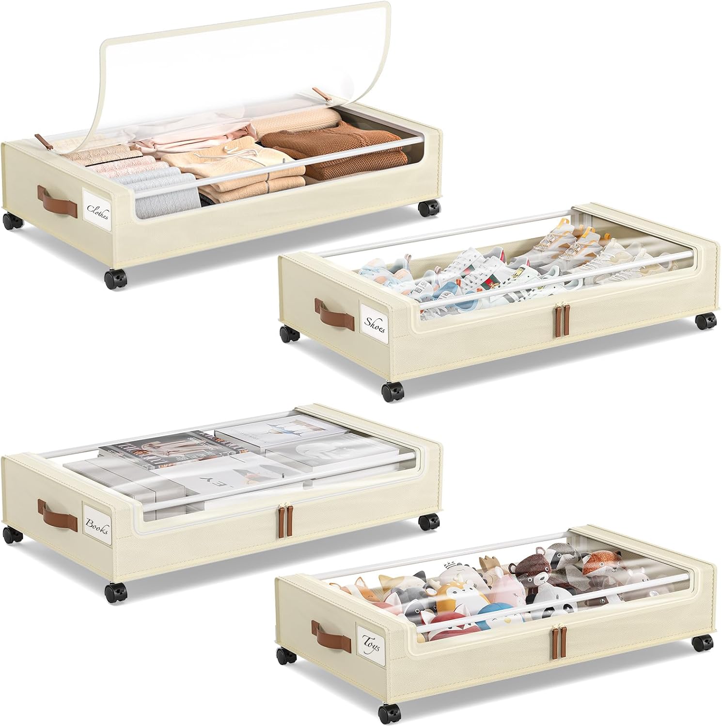 Yecaye Under Bed Storage with Wheels, 2Pack Under Bed Storage Containers, Underbed Shoe Storage Organizer, Rolling Under Bed Metal Drawers for Clothes