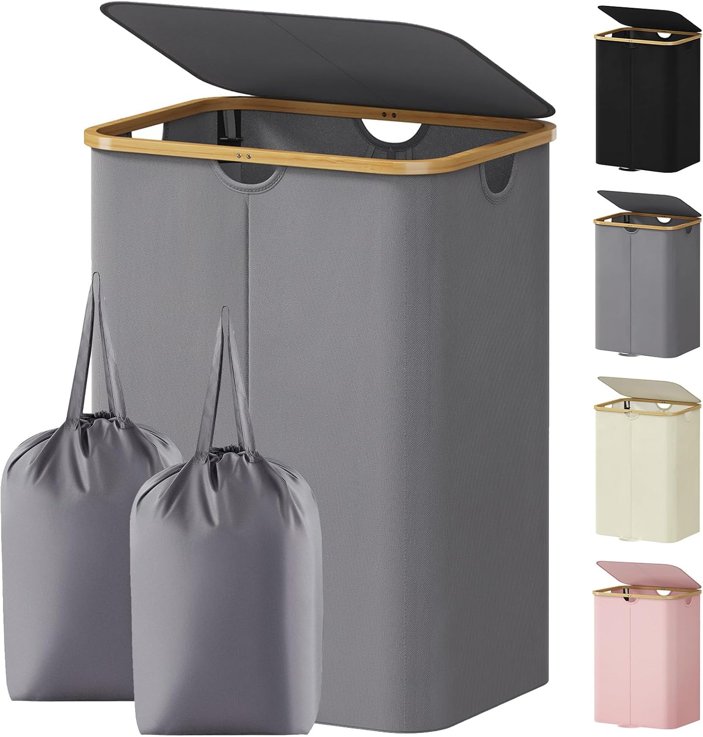 Lifewit 150L Double Laundry Hamper with Lid, Large Laundry Basket with Removable Bag and Bamboo Handles
