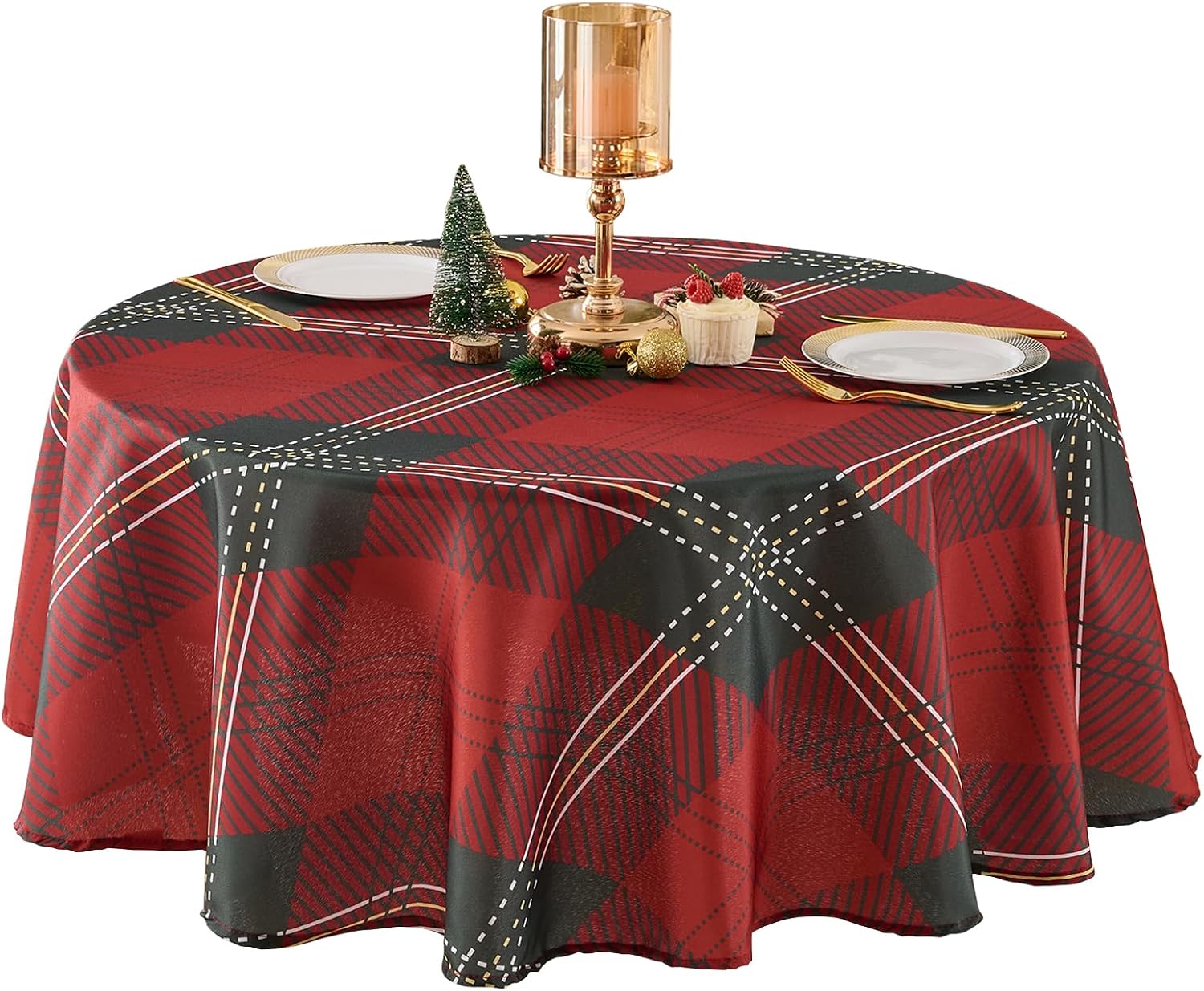Aocoz Round Tablecloth 120 Inch 6 Pack White Tablecloths Washable Decorative Linen Polyester Table Clothes Cover for Dining Table Banquets Buffet