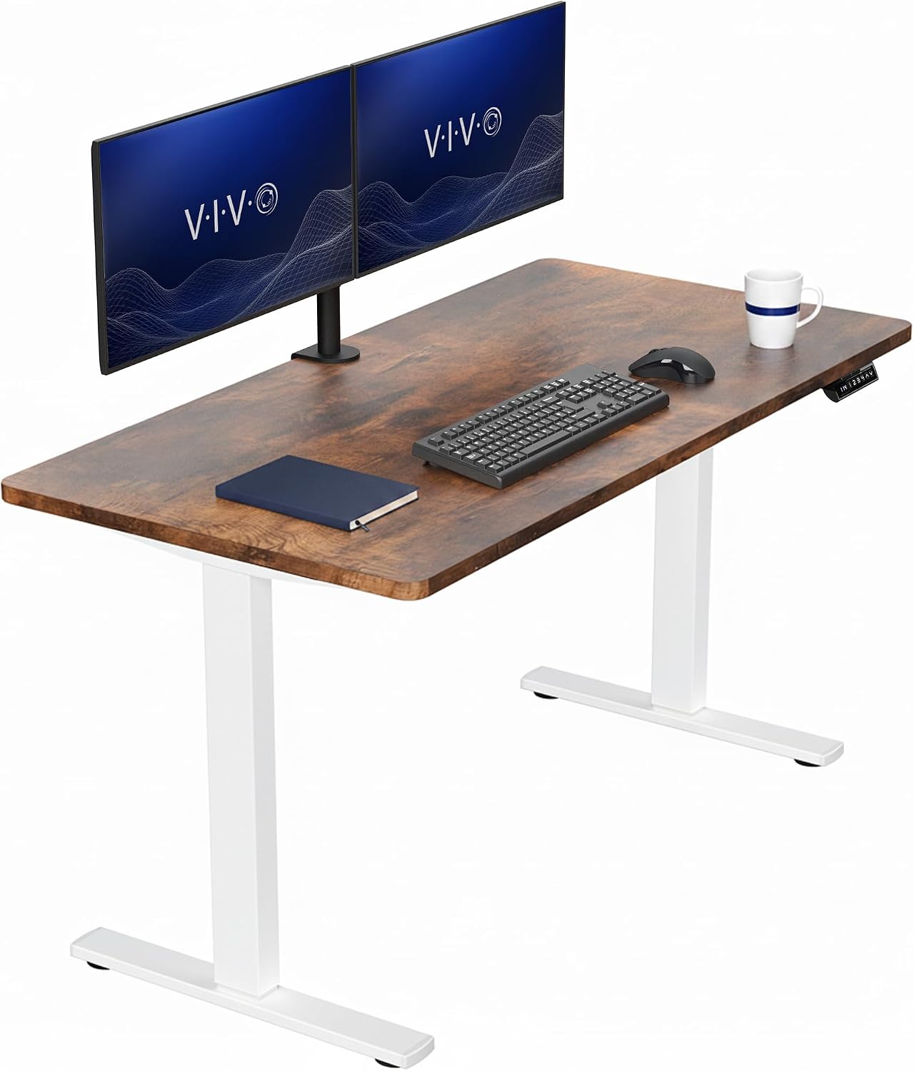VIVO Electric 63 x 32 in Standing Desk, Memory Height Adjustment, 1B Series, Holds 220 lbs, Dark Walnut Top Black Frame, DESK-KIT-1B1D