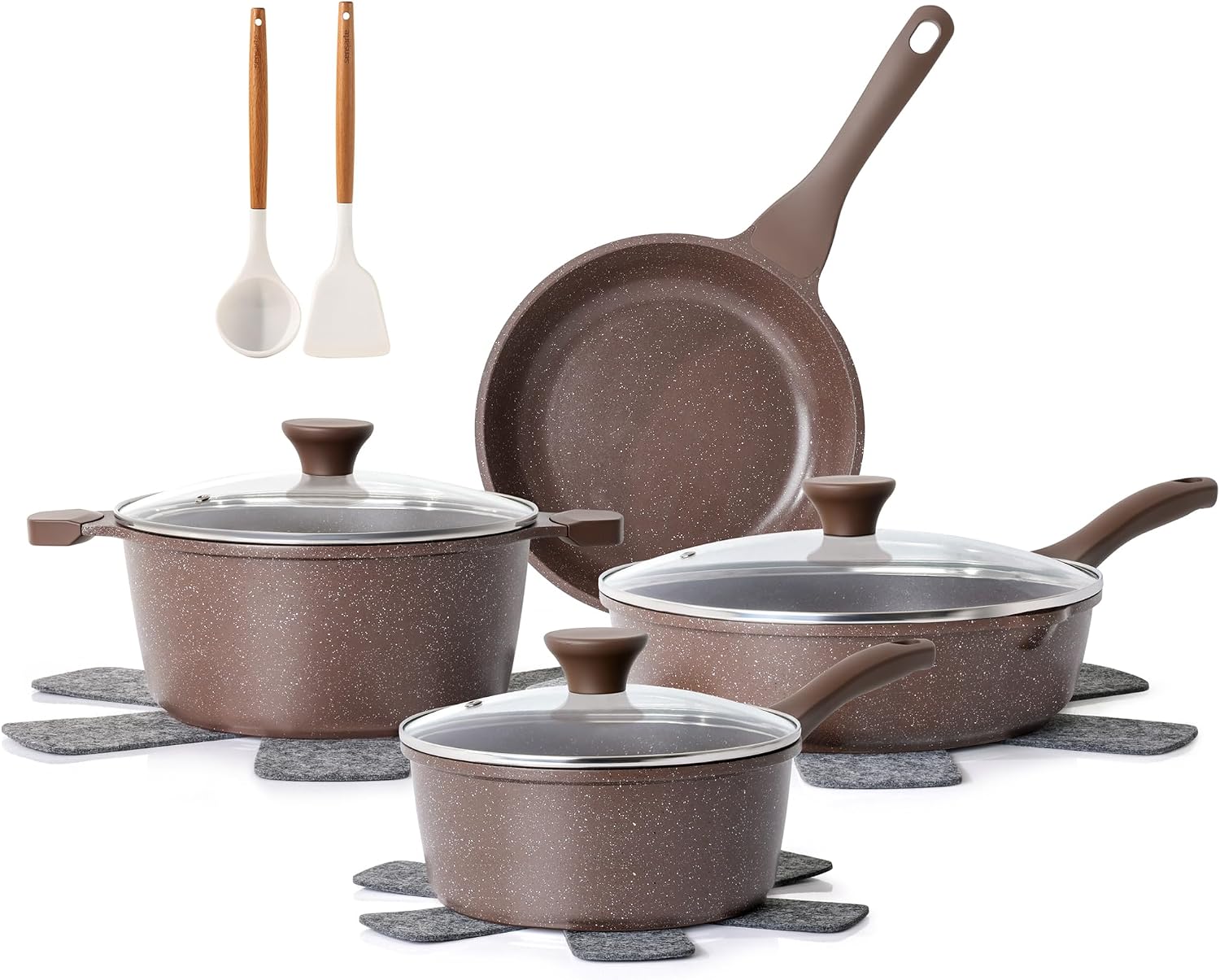 SENSARTE Nonstick Ceramic Cookware Set, 13-Piece Non-toxic Pots and Pans Set, Healthy Kitchen Cooking Set with Stay-Cool Handles