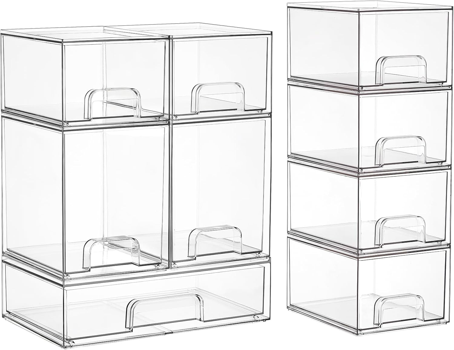 Vtopmart Stackable Storage Drawers Set of 6, Clear Plastic Organizer Bins for Bathroom Supplies, for Cabinet, Shelf, Pantry, Laundry Room Organization