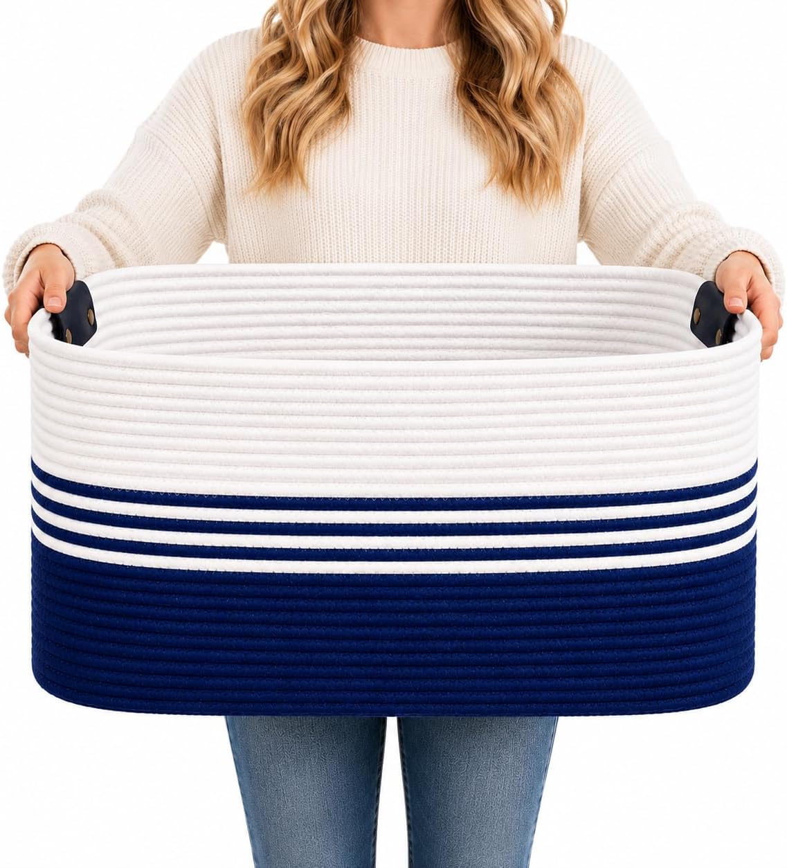 AINUOQI Large Laundry Hamper Basket, 85L Cotton Rope Woven Storage Bin for Blankets, Dirty Clothes Toys