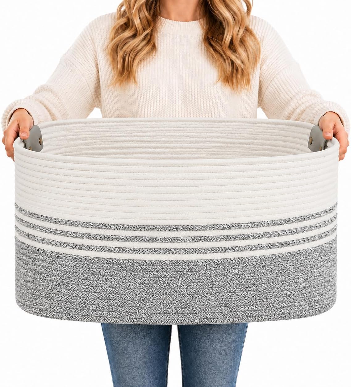 AINUOQI Large Laundry Hamper Basket, 85L Cotton Rope Woven Storage Bin for Blankets, Dirty Clothes Toys