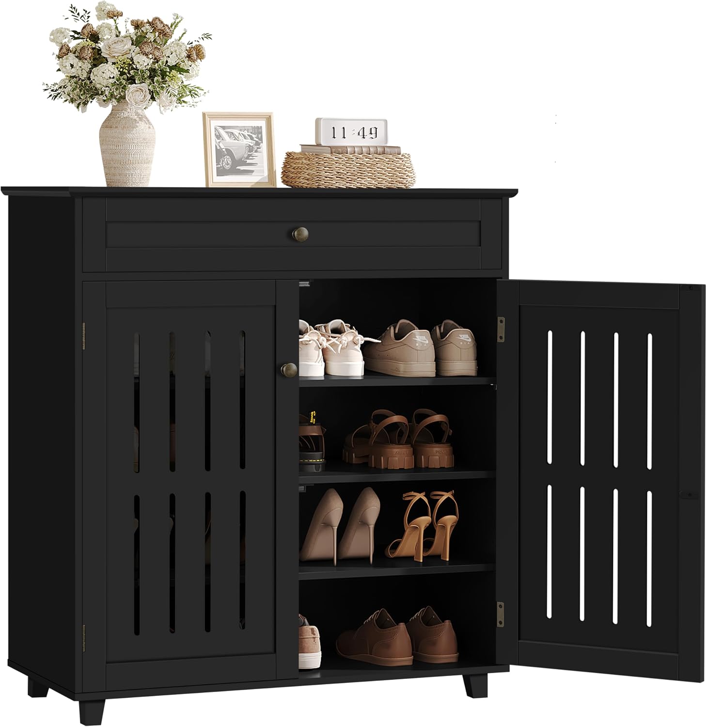 Yaheetech Shoe Storage Cabinet with Drawer and 4Tier Storage for Entryway, Shoe Rack for Hallway/Living Room; adjustable shelves fit sneakers to boots