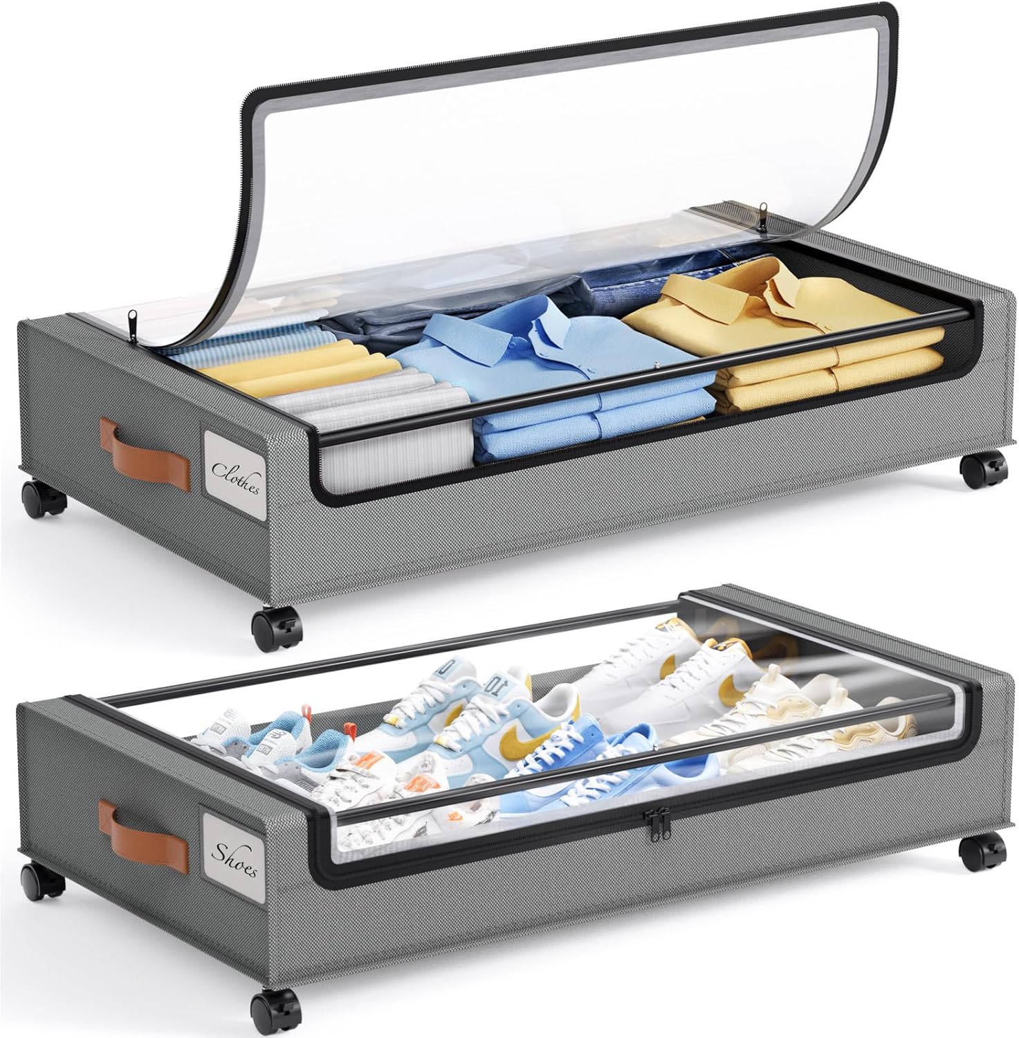 Yecaye Under Bed Storage with Wheels 2 Pack, 70L Larger Capacity Under Bed Storage Containers, Underbed Shoe Storage Organizer