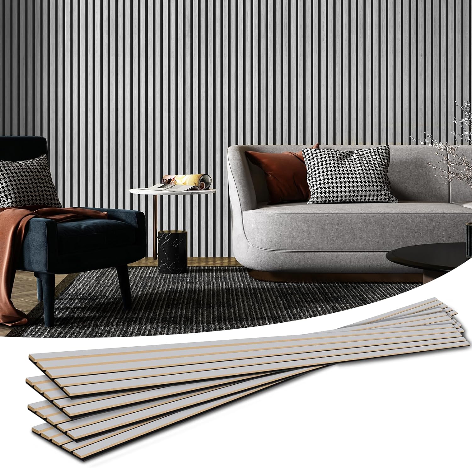 Art3d 6-Piece Wood Slat Acoustic Panels for Stylish Decor and Noise Reduction, 3D Textured Panel for Ceiling and Wall, Walnut