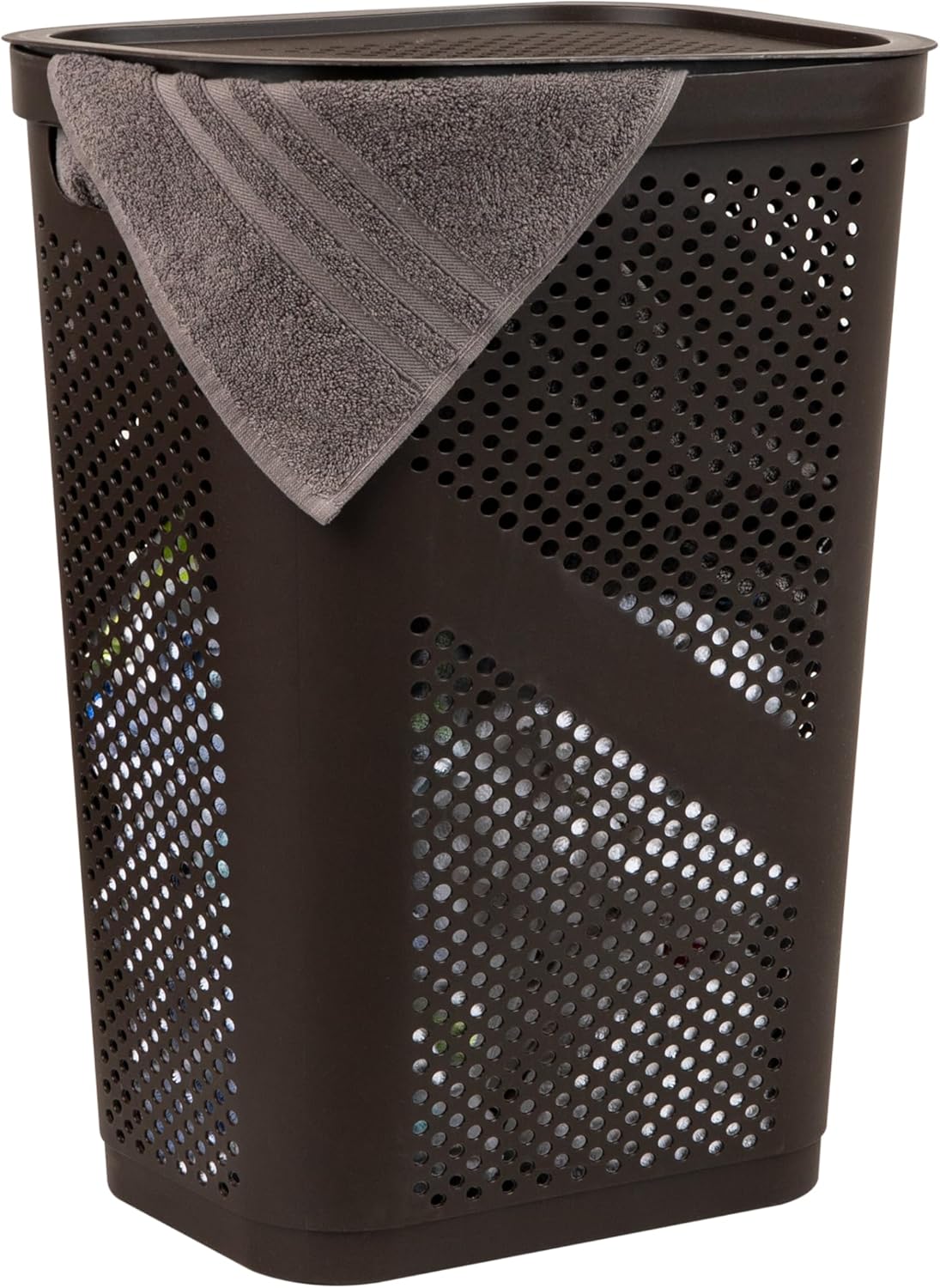 Mind Reader 60L Slim Laundry Hamper, Clothes Basket, Lid, Ventilated, Plastic, Set of 2, Tan