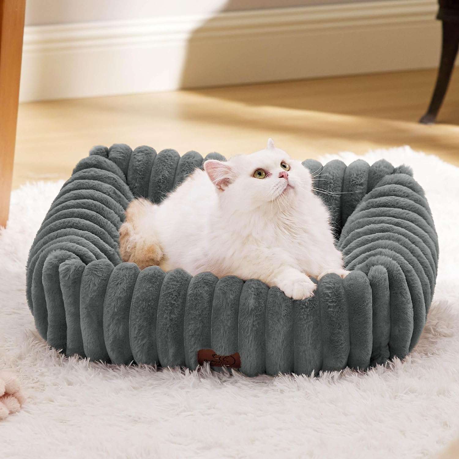 Bedsure ComfyFleece™ Cute Dog Beds Large Sized Dog Washable, 36in Blush Pink, Furry Big Square Pet Beds, Washable Aesthetic