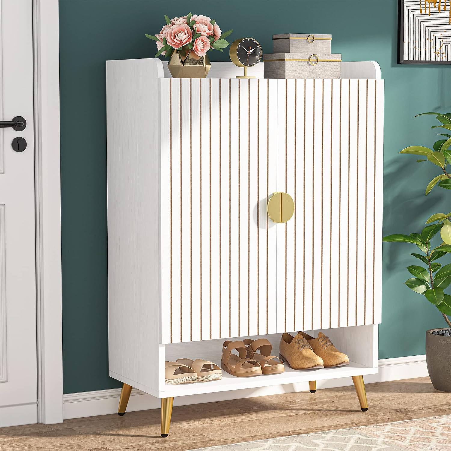 Tribesigns Shoe Cabinet with Doors, 6-Tier Shoe Storage for Entryway, Shoe Rack Cabinet with Adjustable Shelves, Shoe Storage Cabinet for, White