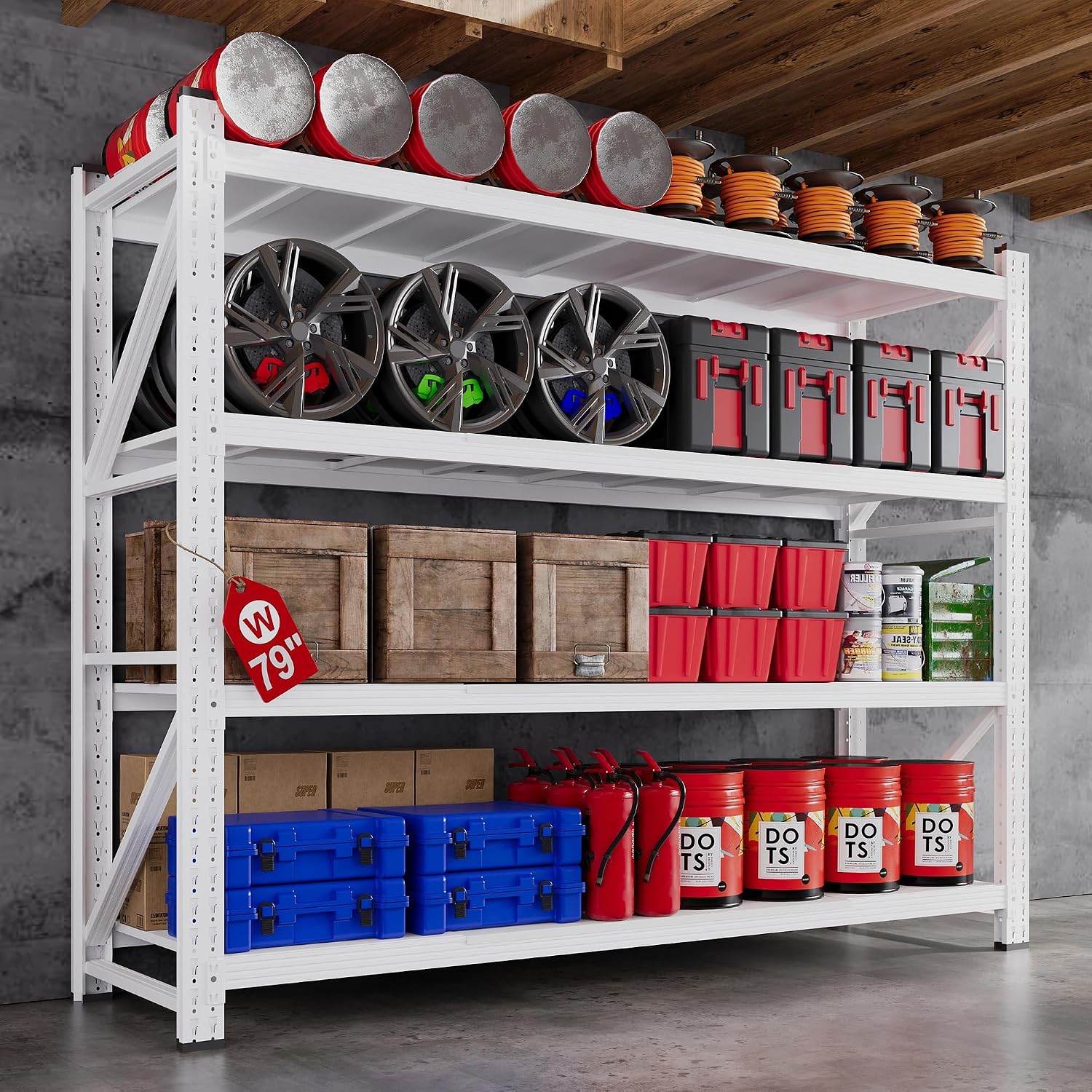 79"W Garage Shelving Heavy Duty, 6000LBS Metal Storage Shelves, 24" Deep Storage rack shelf, Steel Tall Industrial Shelving