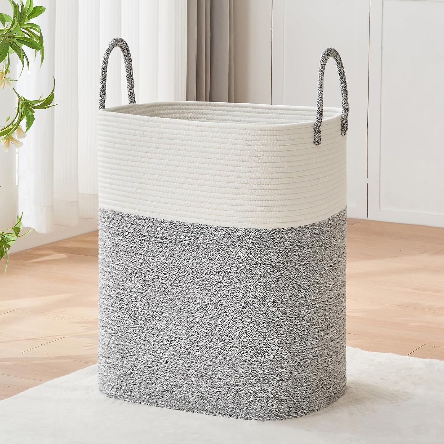 AINUOQI Large Laundry Hamper Basket, 85L Cotton Rope Woven Storage Bin for Blankets, Dirty Clothes Toys