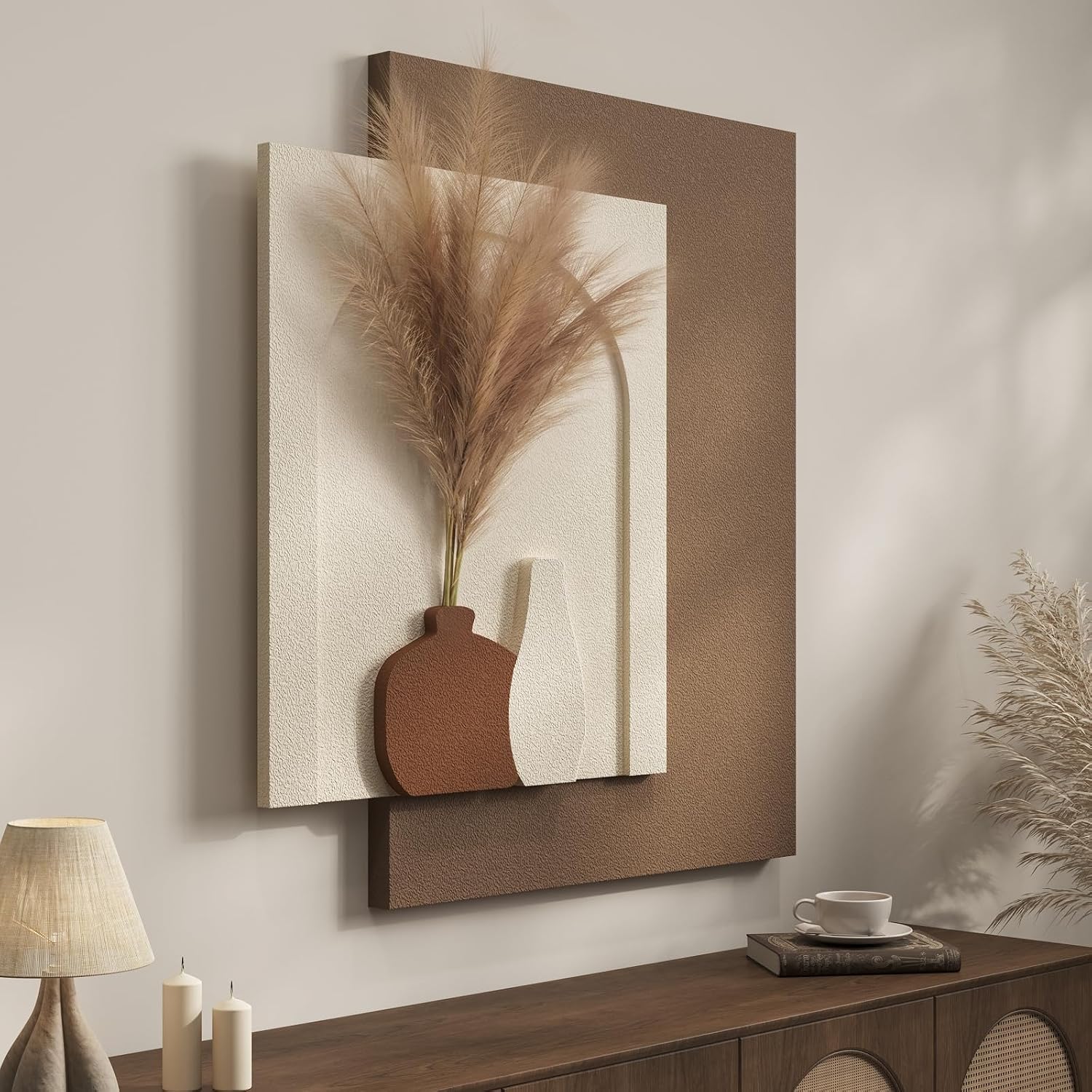 Large 3D Textured Framed Boho Modern Neutral Abstract Wall Art for Living Room, 3 Piece Black White Brown Paintings Artwork for Walls