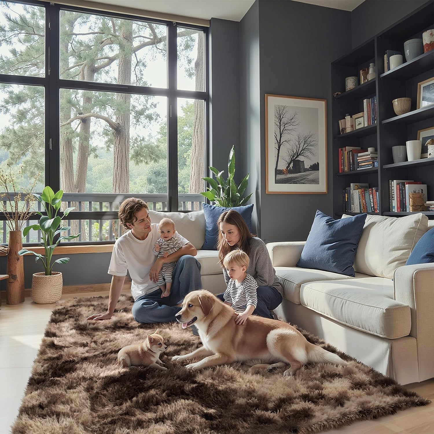 junhejiamei Area Rugs 9x12 Living Room, Large Area Rug Shaggy Carpet Soft Plush Furry Bedside Rug