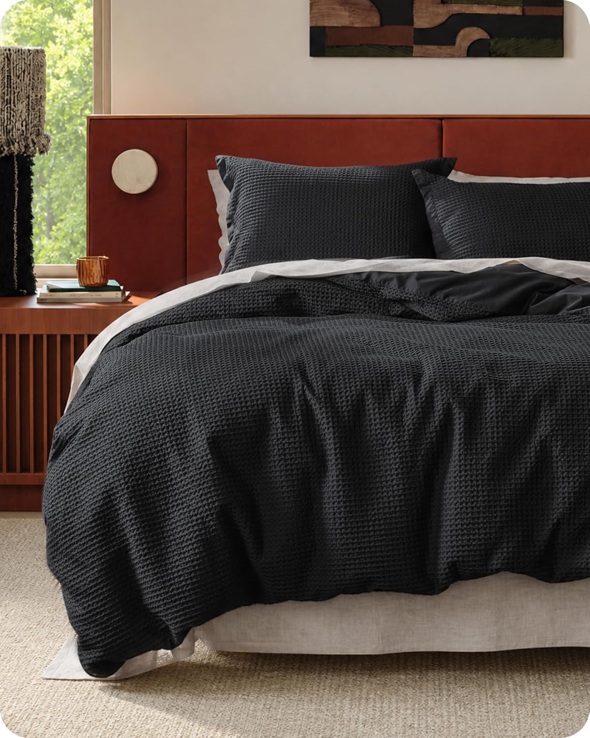 Bedsure Cotton Duvet Cover Queen - 100% Cotton Waffle Weave Coconut White Duvet Cover Queen Size, PureWoven Breathable Bedding Set for All Season
