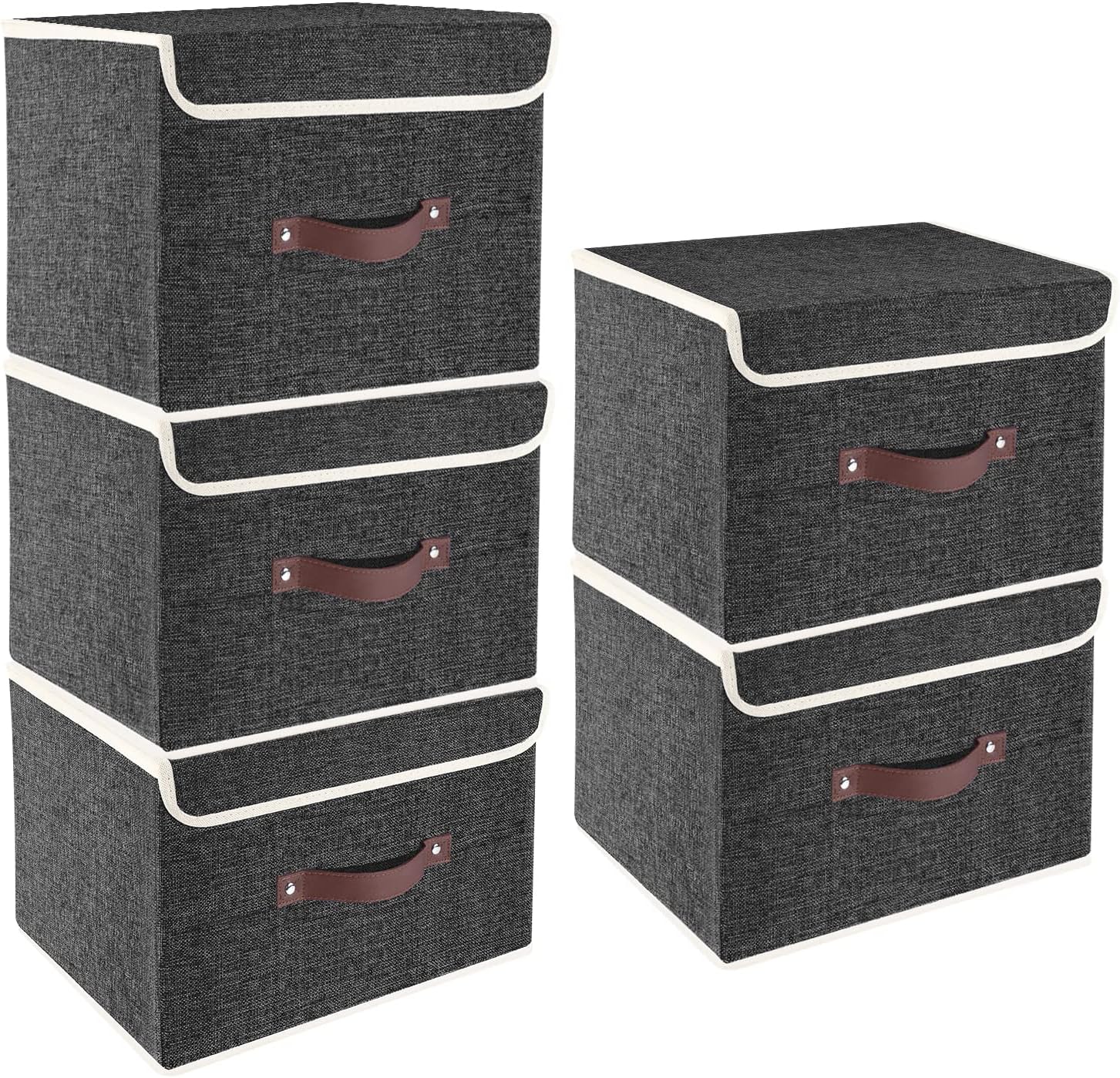 TYEERS Foldable Storage Boxes with Lids 5 Pack Fabric Storage Bins with Lids, Closet Organizers for Clothes Storage, Room Organization, Office Storage