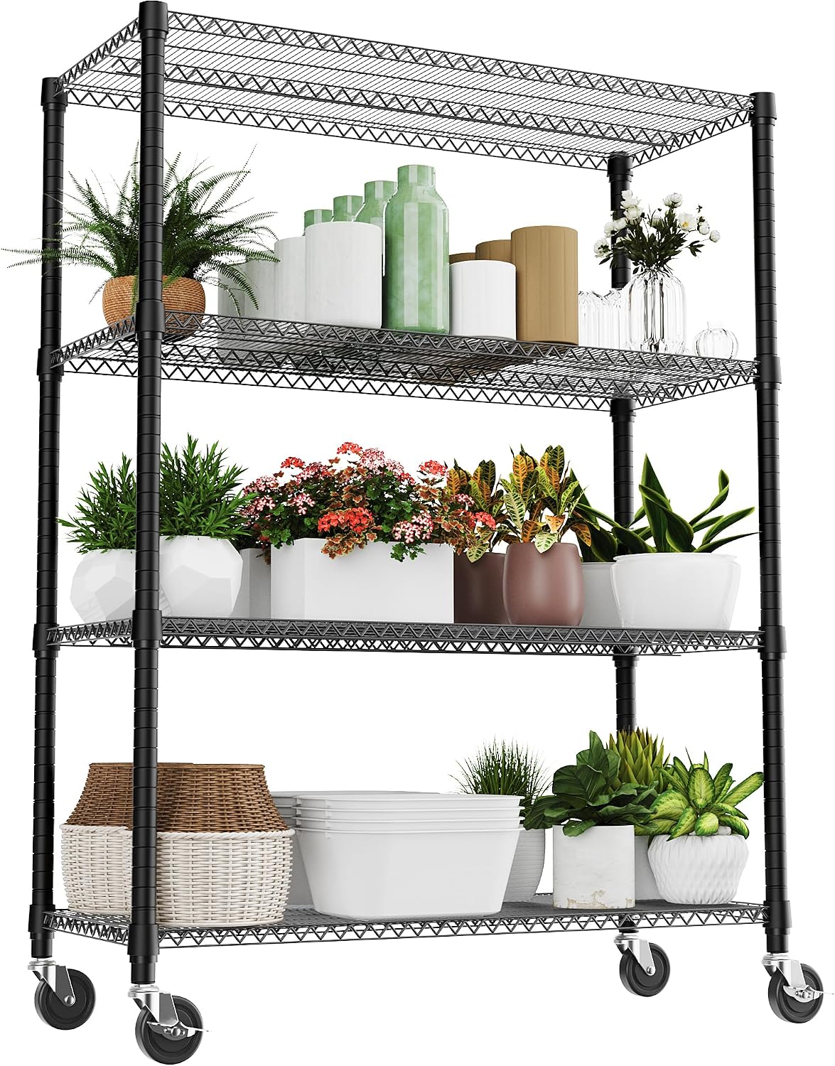 M MZG 5-Shelf Storage Shelves, Wire Shelving Heavy Duty Metal Storage Shelving Unit Adjustable Garage Shelving Rack Pantry Kitchen (Chrome, 4 Tier