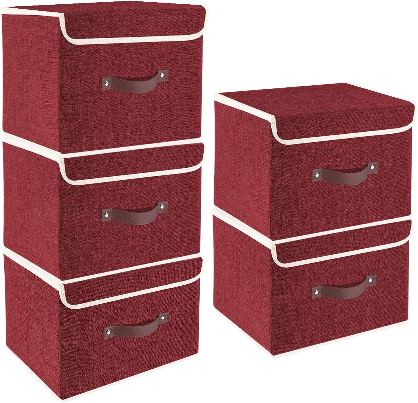 TYEERS Foldable Storage Boxes with Lids 5 Pack Fabric Storage Bins with Lids, Closet Organizers for Clothes Storage, Room Organization, Office Storage