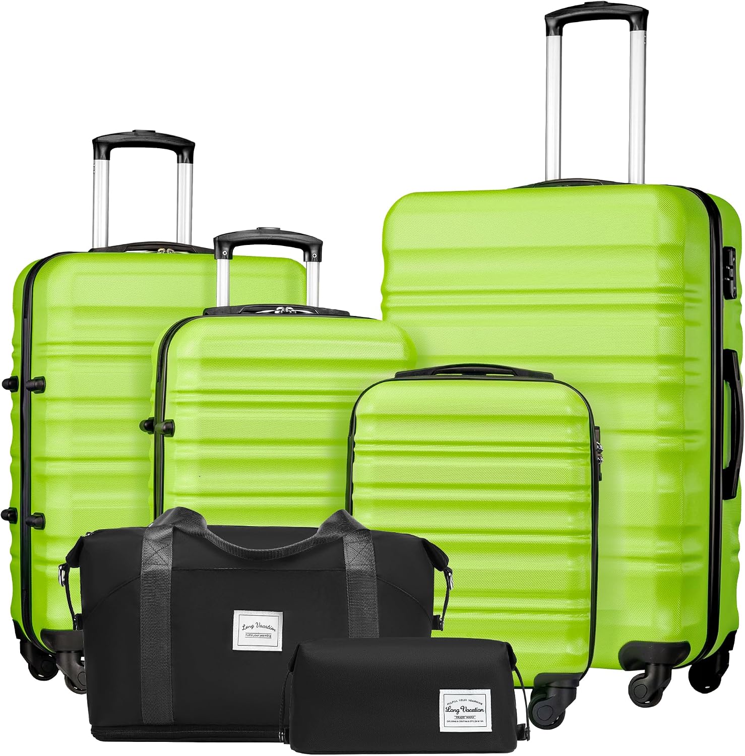 LONG VACATION 6 Piece Luggage Set Carry on Suitcase with ABS+PC hardshell, Spinner Wheels and YKK Zipper TSA Lock (BEIGE-BROWN, 6 piece set)