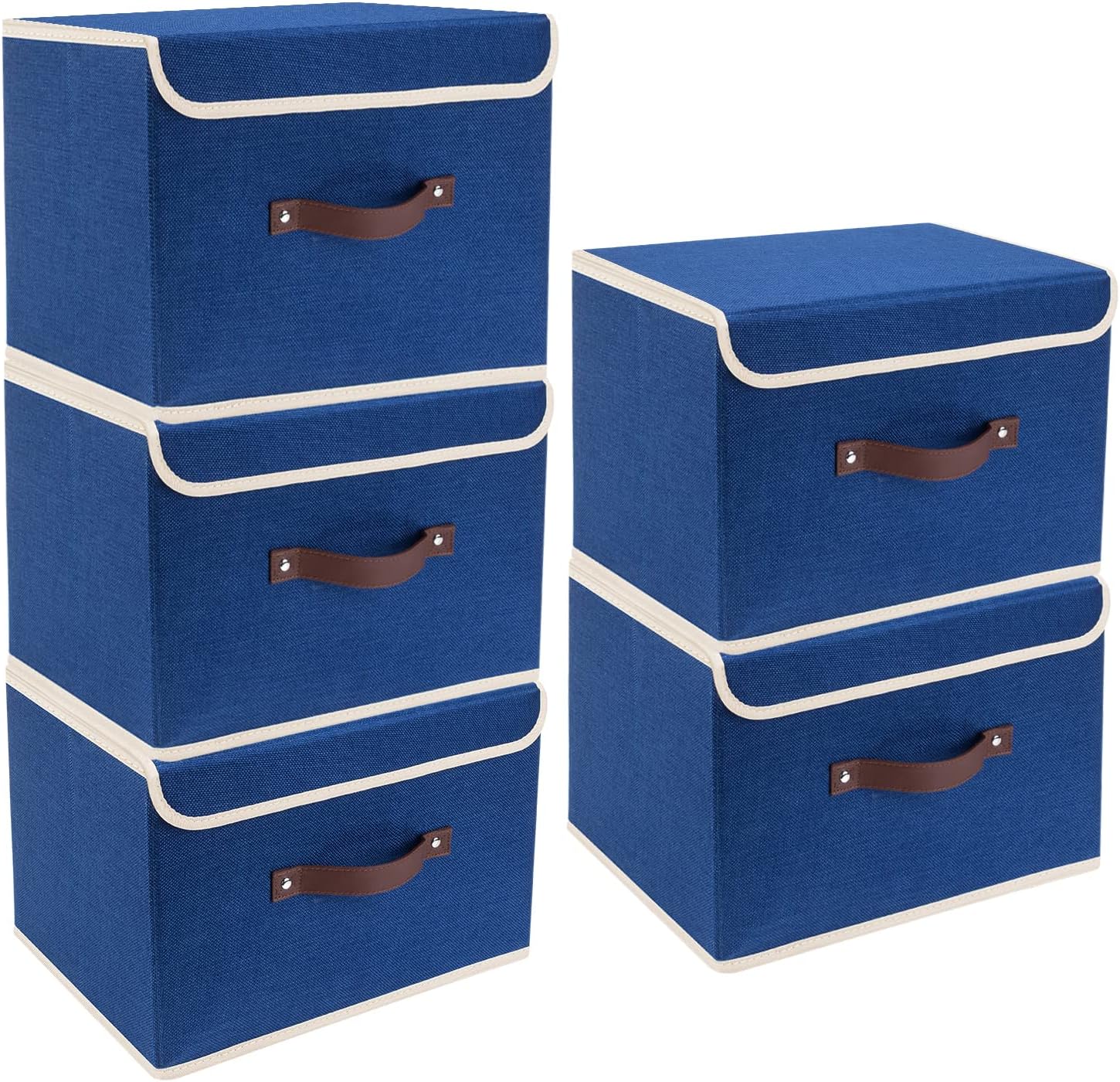 TYEERS Foldable Storage Boxes with Lids 5 Pack Fabric Storage Bins with Lids, Closet Organizers for Clothes Storage, Room Organization, Office Storage