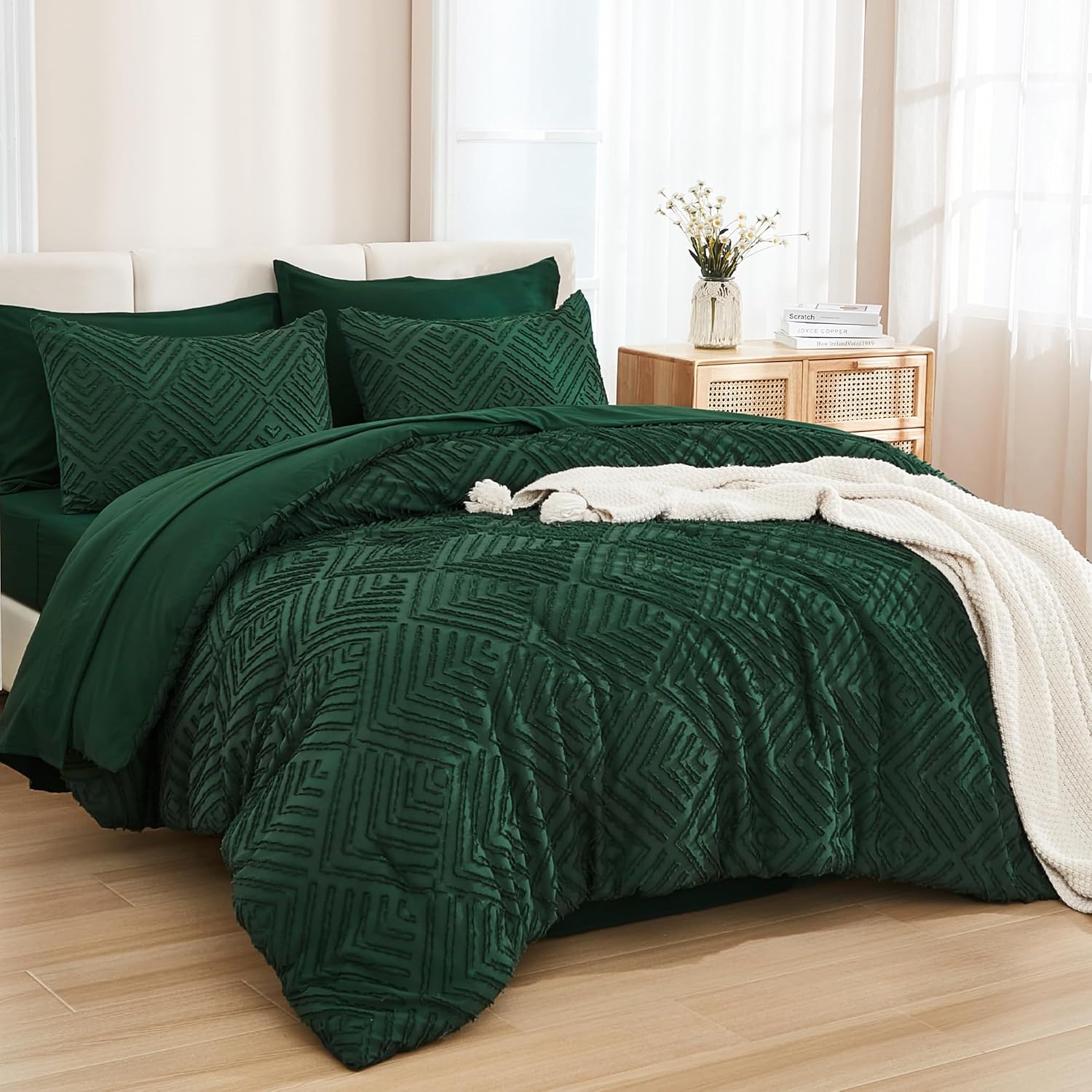 Andency King Size Comforter Set Burnt Orange - 7 Pieces Bed in a Bag King Boho Terracotta Bedding Comforter Sets, Rust Tufted Bed Set with Comforter