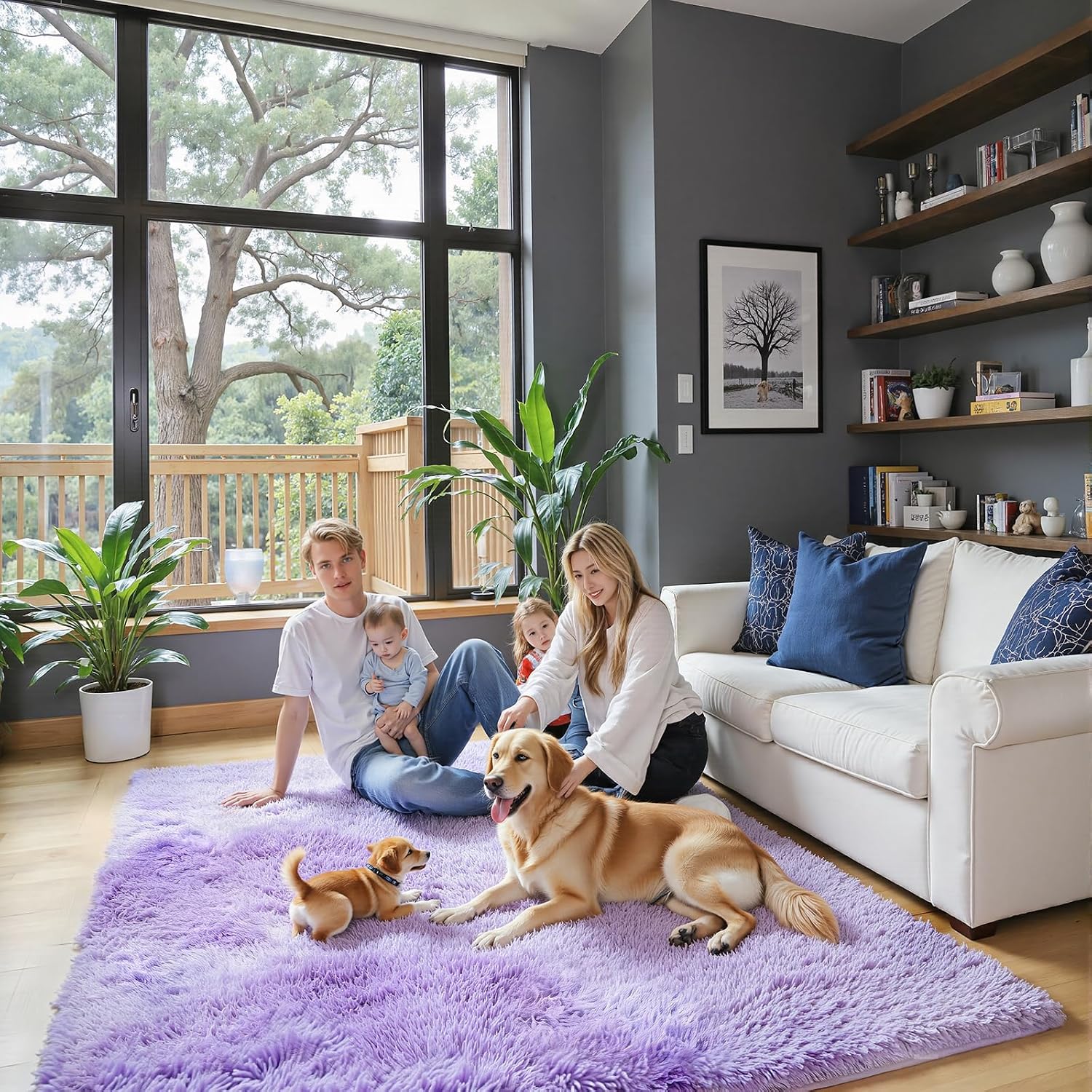 junhejiamei Area Rugs 9x12 Living Room, Large Area Rug Shaggy Carpet Soft Plush Furry Bedside Rug
