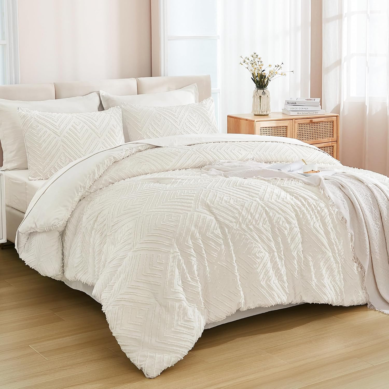 Andency King Size Comforter Set Burnt Orange - 7 Pieces Bed in a Bag King Boho Terracotta Bedding Comforter Sets, Rust Tufted Bed Set with Comforter