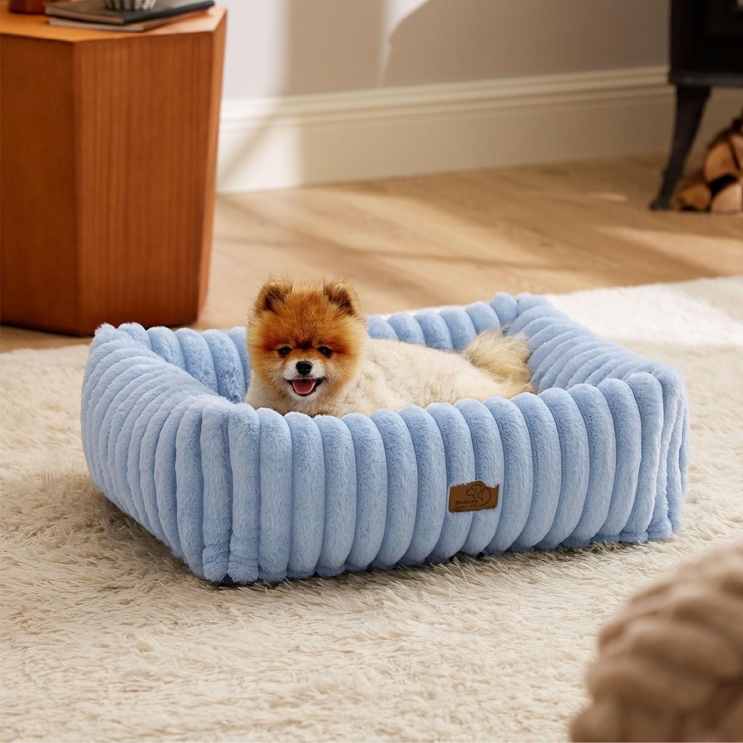 Bedsure ComfyFleece™ Cute Dog Beds Large Sized Dog Washable, 36in Blush Pink, Furry Big Square Pet Beds, Washable Aesthetic