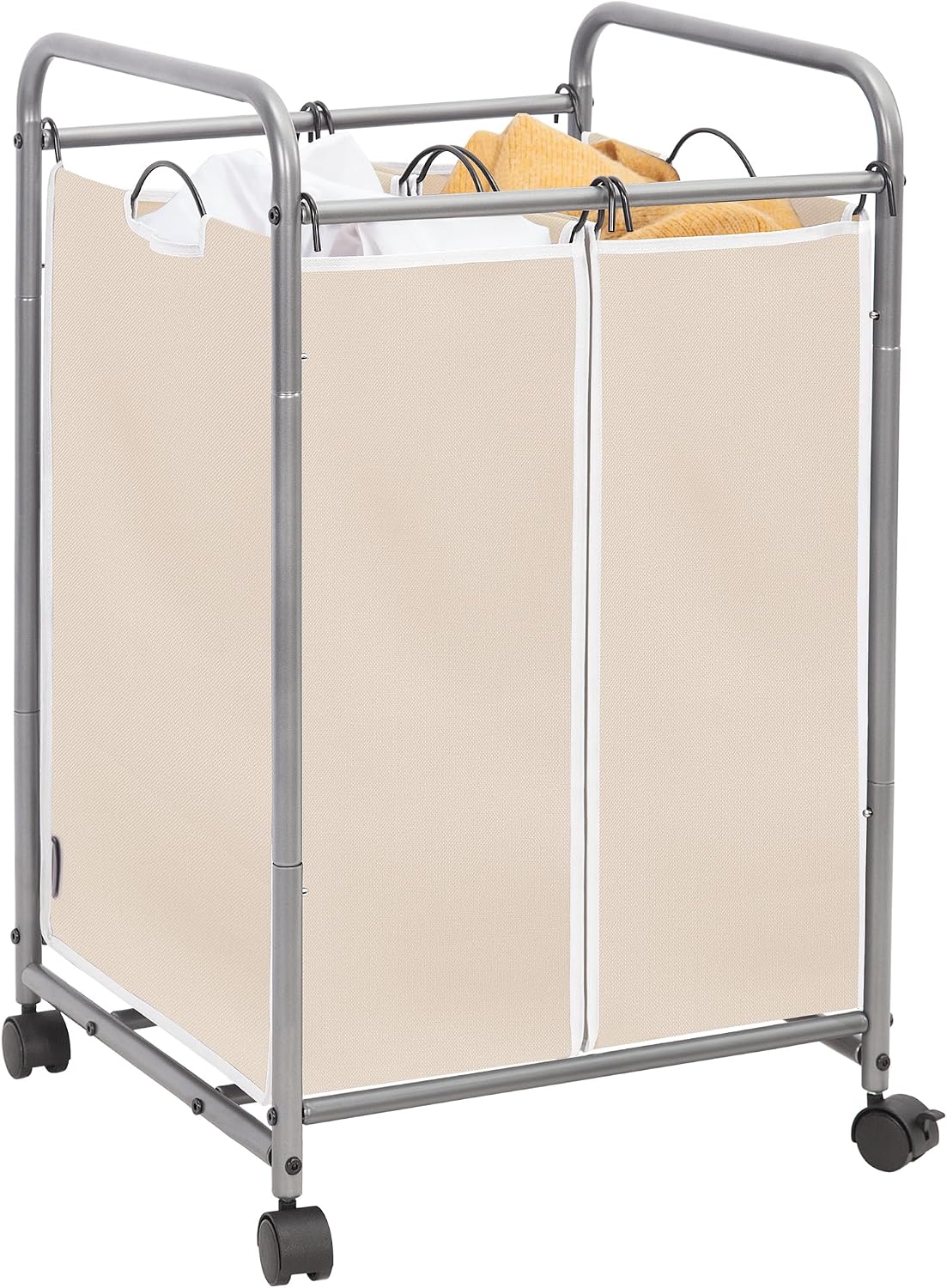 STORAGE MANIAC 3 Section Laundry Sorter, 35.6 Gal (135 L) Laundry Hamper Cart with Heavy Duty Rolling Lockable Wheels and Removable Bags