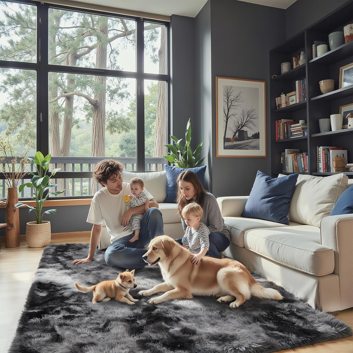 junhejiamei Area Rugs 9x12 Living Room, Large Area Rug Shaggy Carpet Soft Plush Furry Bedside Rug