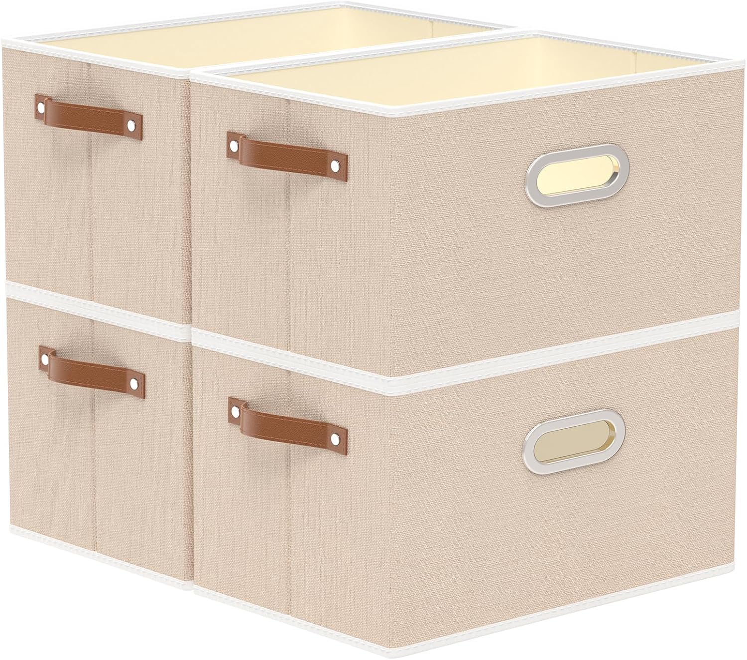 Yawinhe Foldable Storage Baskets for Shelves, 16.9x11.8x10.2in, Beige, 6-Pack, Collapsible Storage Bins for Towels