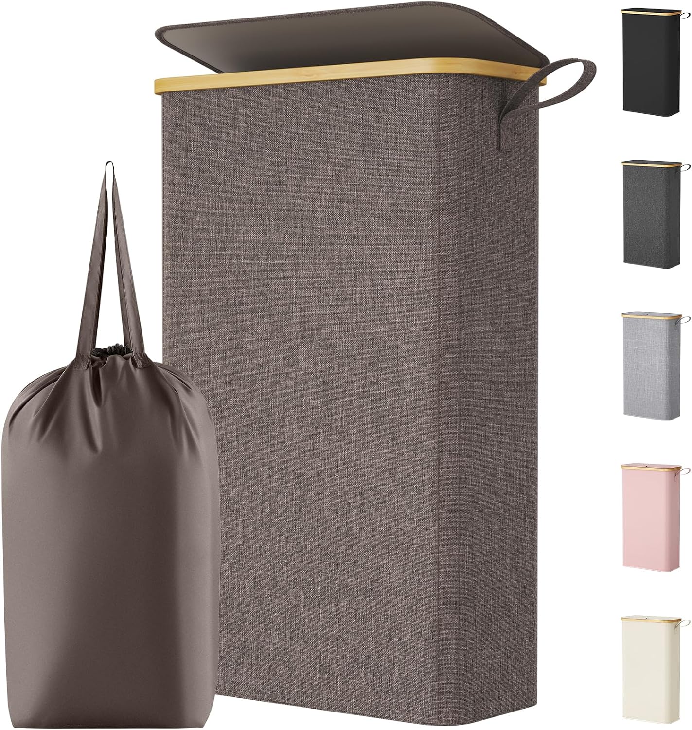 Lifewit 150L Double Laundry Hamper with Lid, Large Laundry Basket with Removable Bag and Bamboo Handles