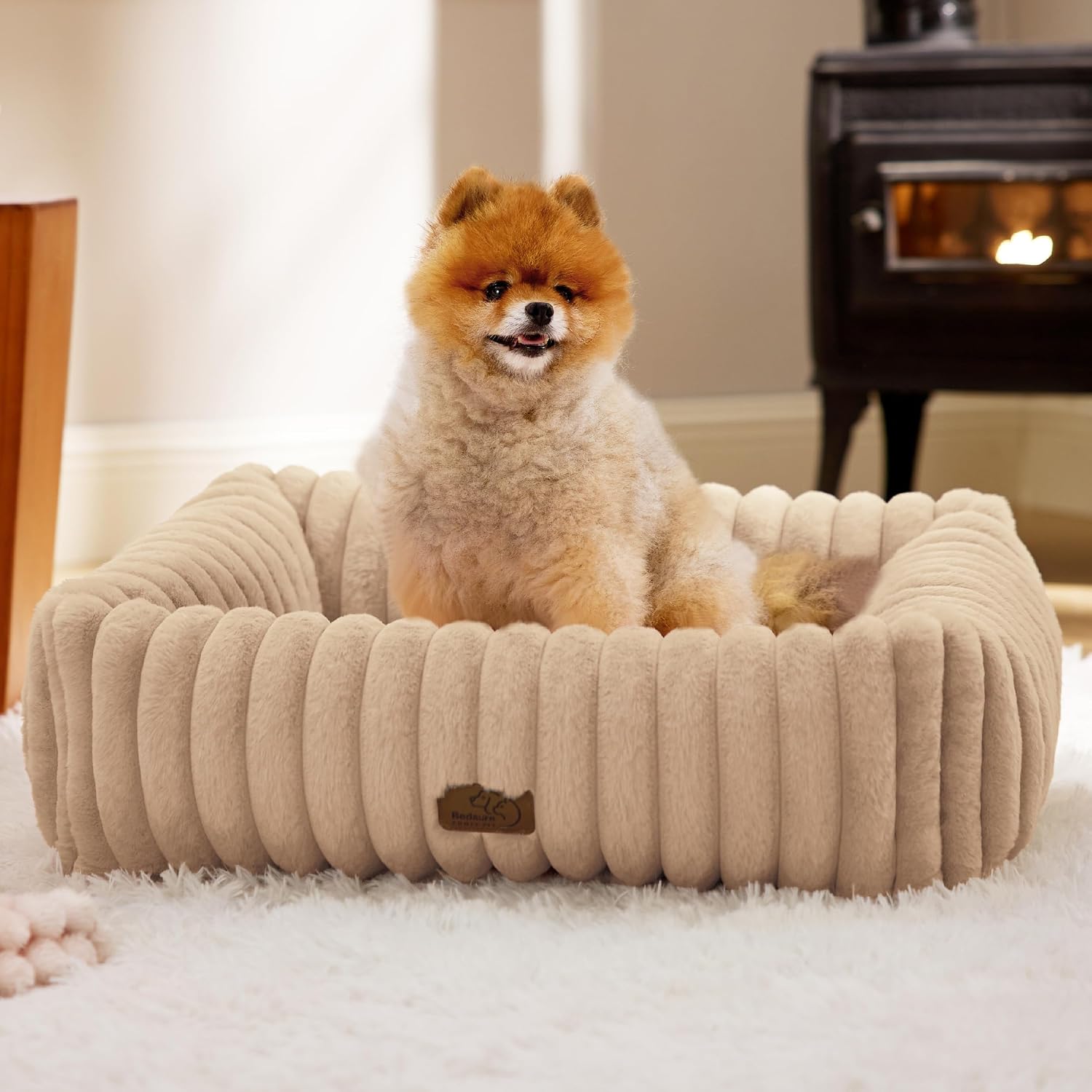 Bedsure ComfyFleece™ Cute Dog Beds Large Sized Dog Washable, 36in Blush Pink, Furry Big Square Pet Beds, Washable Aesthetic