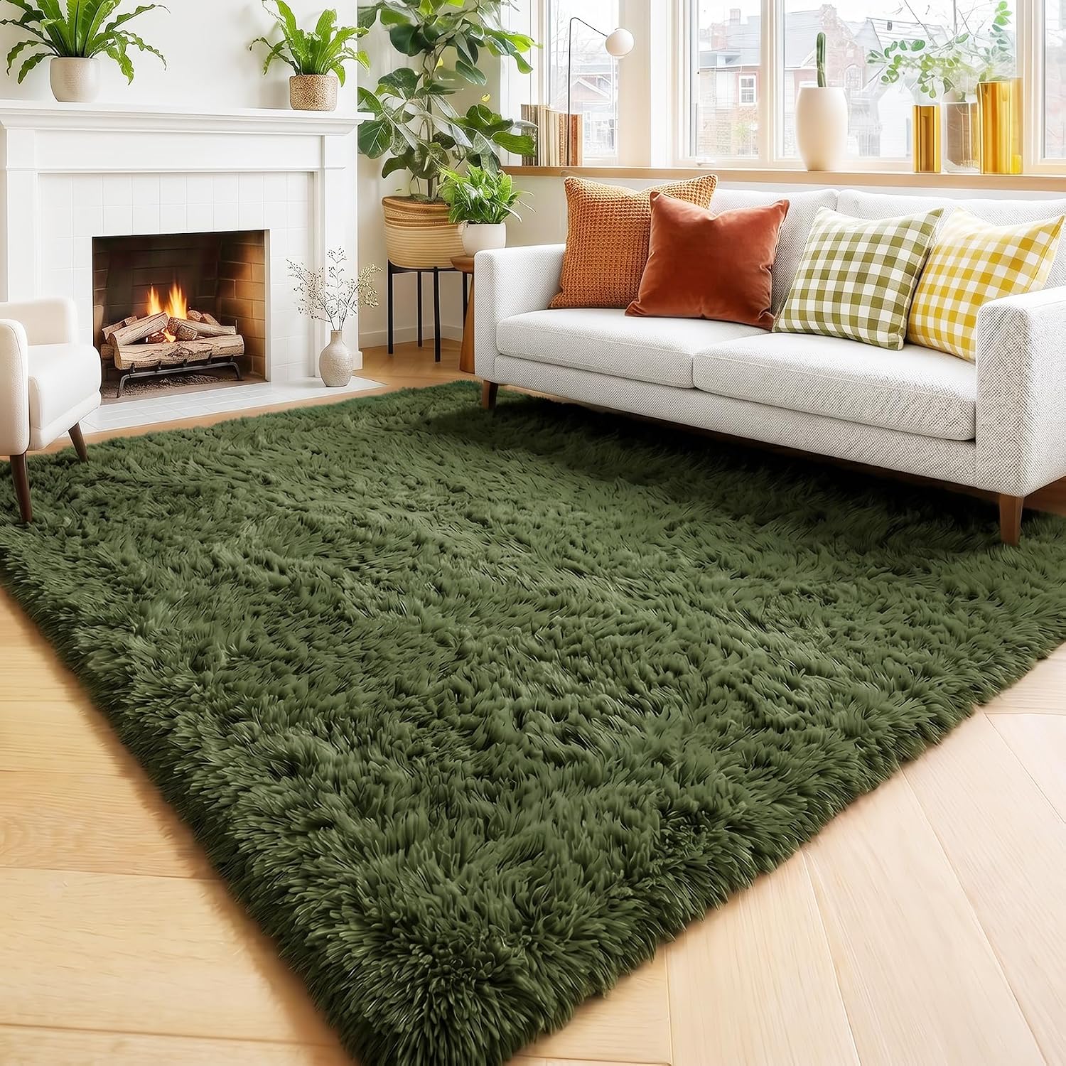 Amdrebio Grass Green Rugs for Living Room Bedroom Decor Aesthetic, 9x12 Large Fluffy Shag Area Rug for Kids Room Baby Nursery Teen Girls Boys