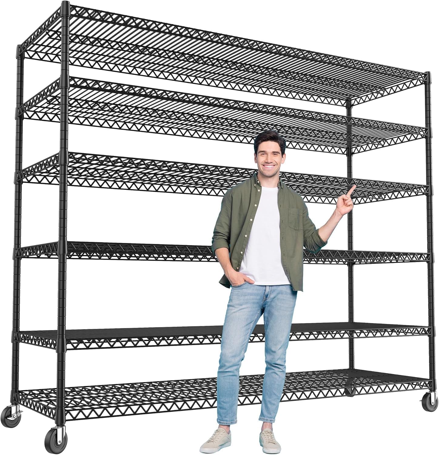 REIBII 60''W Storage Shelves 2399LBS Wire Shelving with Wheels Garage Shelving Heavy Duty Metal Shelves for Storage Rack Adjustable Shelf for